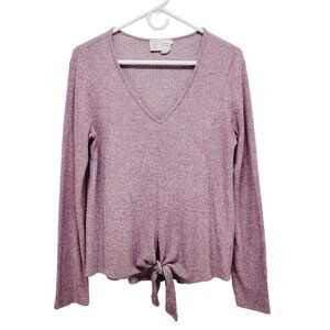 Saturday / Sunday Anthropologie Womens V-Neck Tie-Front Knit Sweater Medium pink